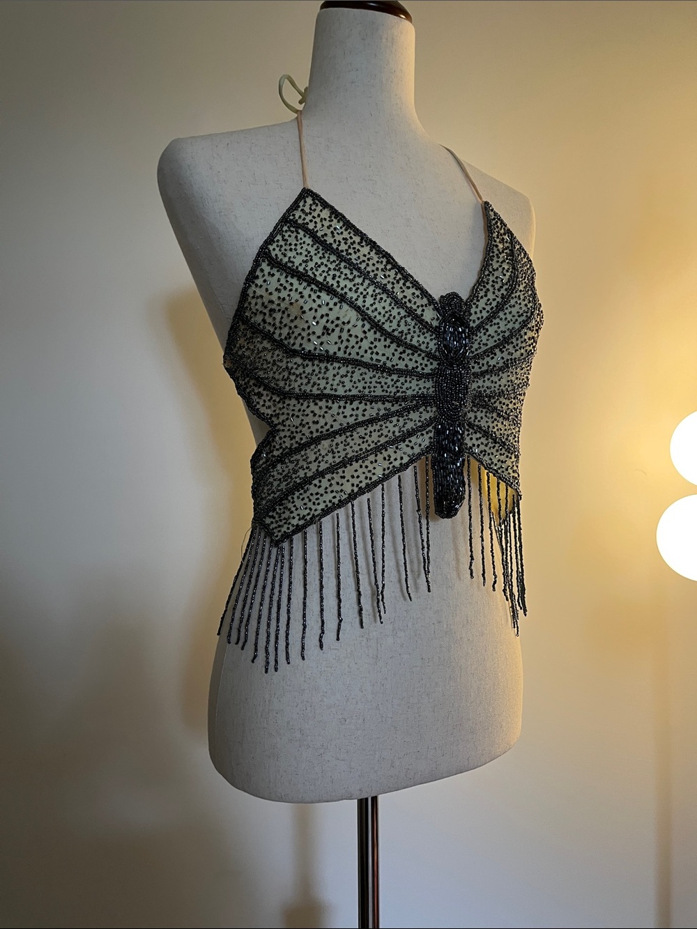 Beaded Butterfly Fringe Halter Top, well loved